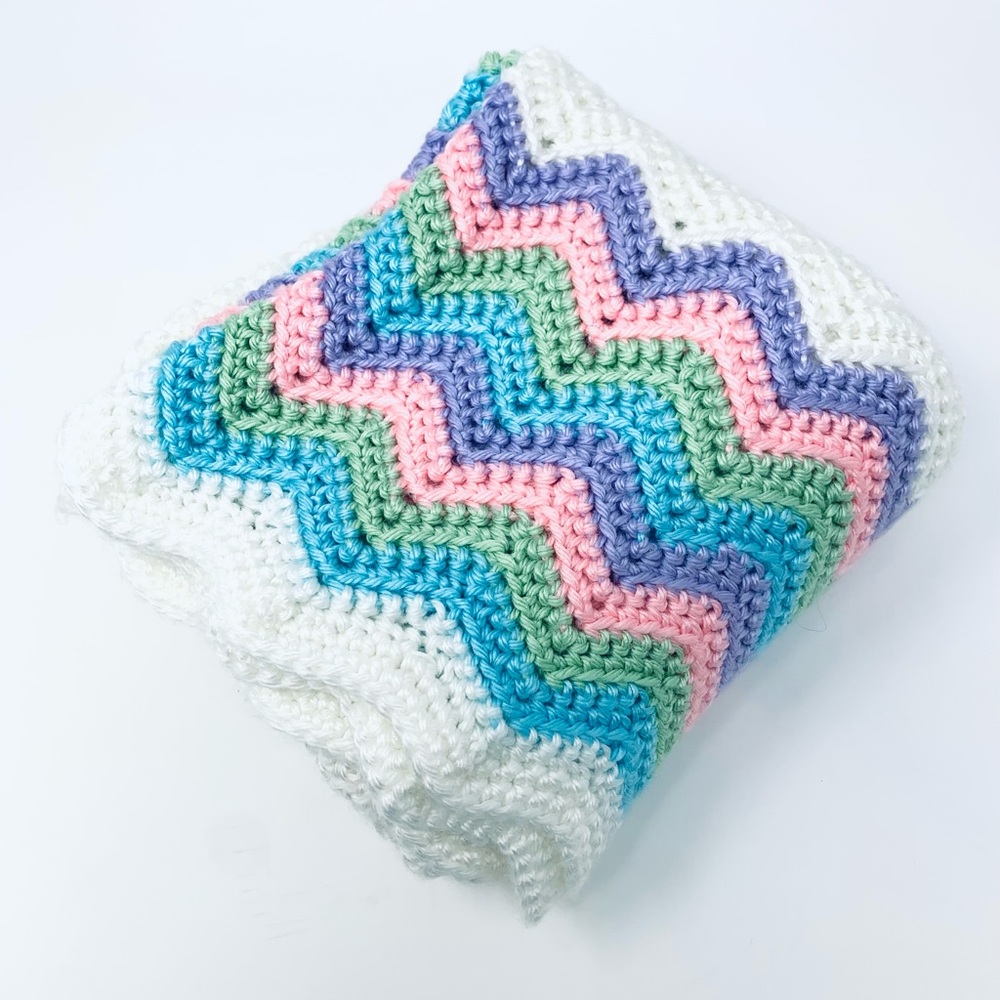 NEW Crochet Baby Blanket Afghan Throw White Purple Pink Blue Green Rainbow - Picture 10 of 10